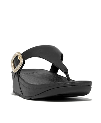 FitFlop Women's Lulu Crystal-Buckle Leather Toe-Post Sandals