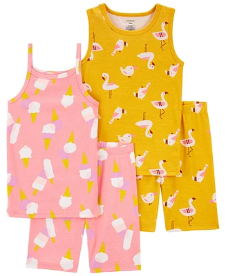 Carter's Little Girls Ice Cream and Flamingo Pajama Set, 4 Piece Set