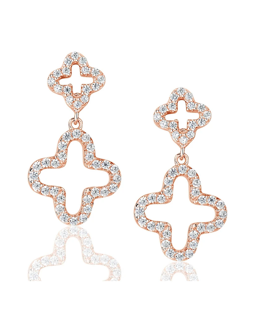 Suzy Levian New York Sterling Silver Cubic Zirconia Double Clover Drop Dangle Earrings