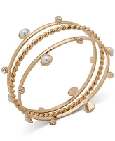 Anne Klein Gold-Tone 3-Pc. Set Crystal & Imitation Pearl Bangle Bracelets