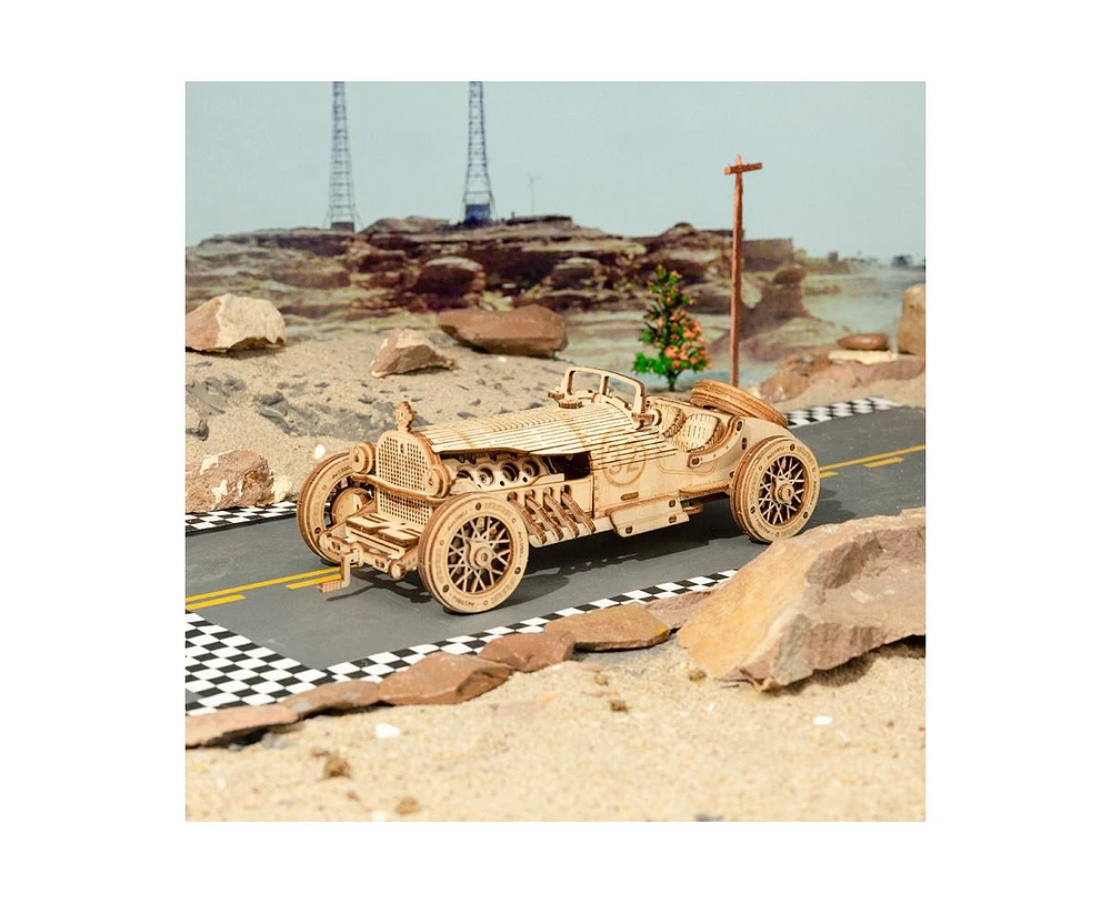 Robotime Kids 3D Wooden Puzzle Toy Assembly Model Building Kits - Grand Prix Car - Birthday Gift for Children