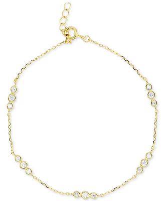 Cubic Zirconia Bezel Trios Chain Link Bracelet in 14k Gold-Plated Sterling Silver