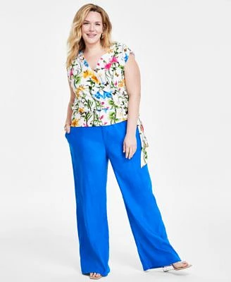 I.N.C. International Concepts Plus Size Side Tie Top Linen Blend Pants Created For Macys