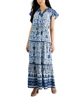 Tinsel Petite Mixed-Print Flutter-Sleeve Tiered Maxi Dress