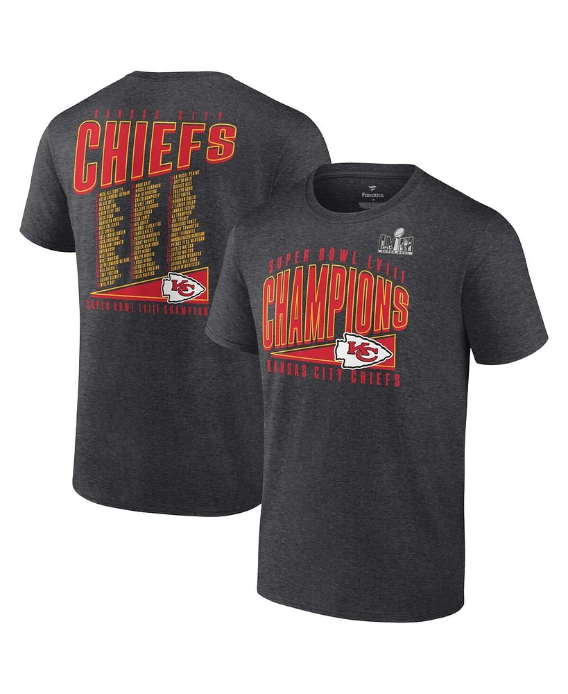 Men's Fanatics Heather Charcoal Kansas City Chiefs Super Bowl Lviii Champions Roster Best Teammates T-shirt