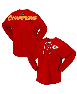 Women's Fanatics Red Kansas City Chiefs Super Bowl Lviii Champions Lace-Up Long Sleeve Jersey T-shirt