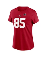 Women's Nike George Kittle Scarlet San Francisco 49ers Super Bowl Lviii Patch Player Name and Number T-shirt