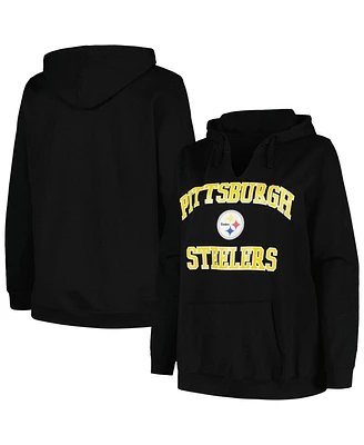 Women's Fanatics Black Pittsburgh Steelers Plus Size Heart and Soul V-Neck Pullover Hoodie