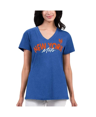 Women's G-iii 4Her by Carl Banks Royal Distressed New York Mets Key Move V-Neck T-shirt