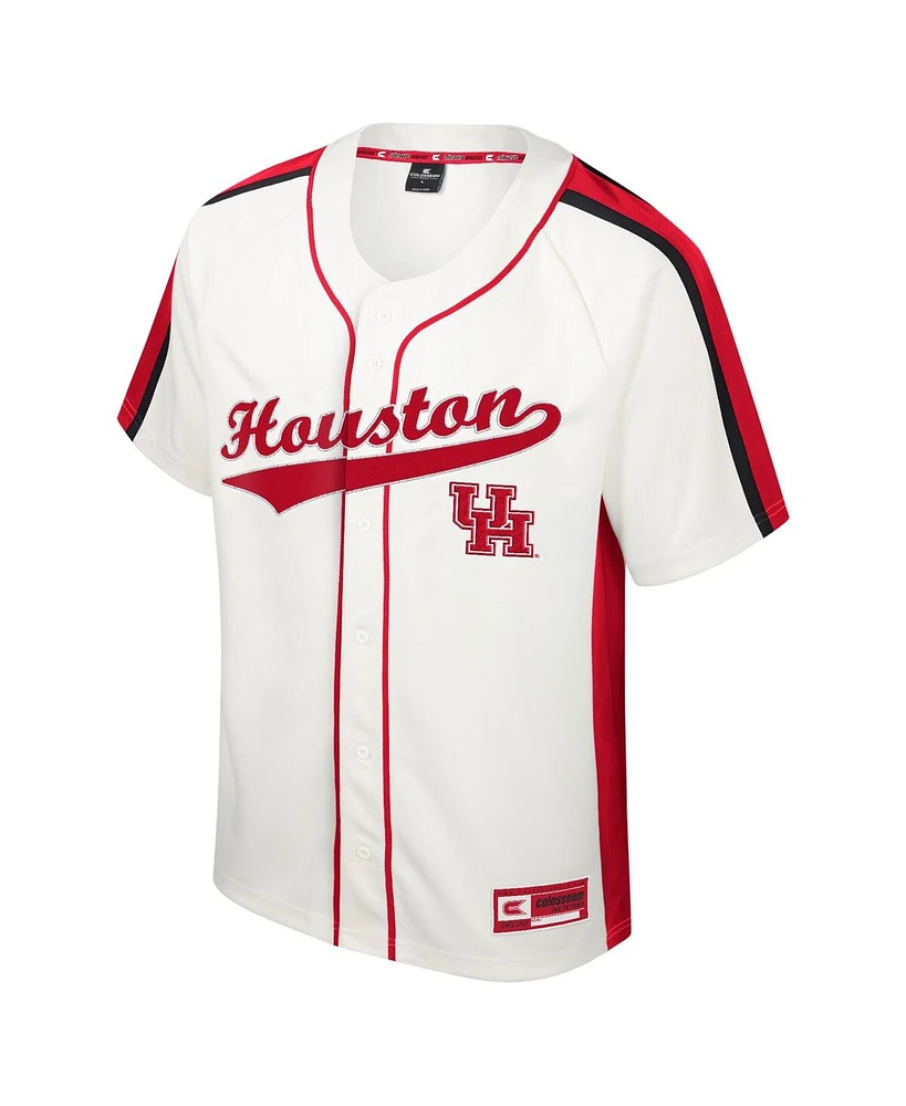 Men's Colosseum Cream Distressed Houston Cougars Ruth Button-Up Baseball Jersey