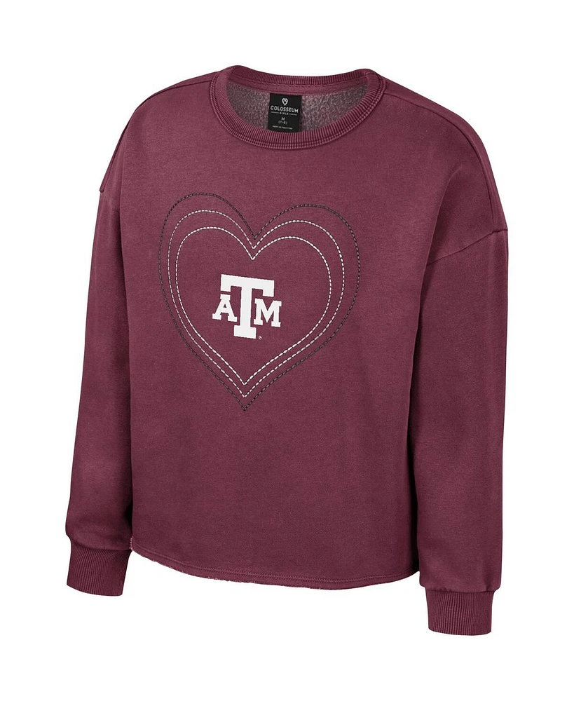 Big Girls Colosseum Maroon Texas A&M Aggies Audrey Washed Fleece Pullover Crewneck Sweatshirt