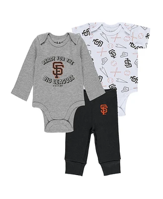 Baby Boys and Girls Wear by Erin Andrews Gray, White, Black San Francisco Giants Three-Piece Turn Me Around Bodysuits and Pants Set