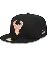 Men's New Era Black Milwaukee Bucks Floral Side 59FIFTY Fitted Hat