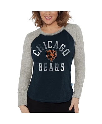 Women's G-iii 4Her by Carl Banks Navy, Heather Gray Distressed Chicago Bears Waffle Knit Raglan Long Sleeve T-shirt