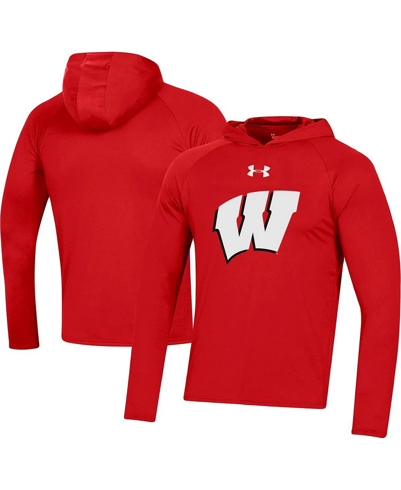 Men's Under Armour Red Wisconsin Badgers School Logo Raglan Long Sleeve Hoodie Performance T-shirt