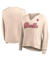 Women's Fanatics Tan Distressed Chicago Bulls Go For It Long Sleeve Notch Neck T-shirt