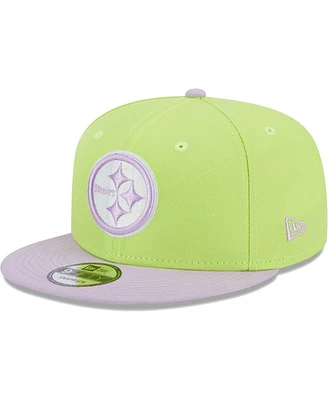 Men's New Era Neon Green, Lavender Pittsburgh Steelers Two-Tone Color Pack 9FIFTY Snapback Hat