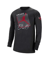 Men's Jordan Black Distressed Chicago Bulls Courtside Max 90 Vintage-Like Wash Statement Edition Long Sleeve T-shirt