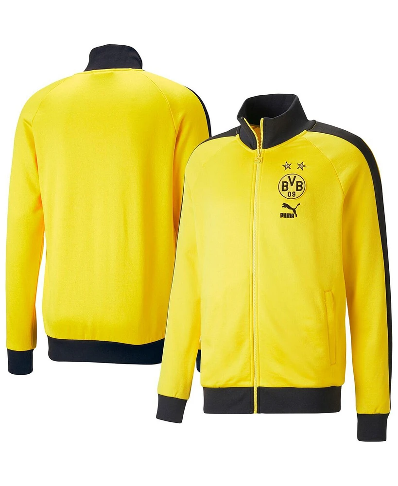 Men's Puma Yellow Borussia Dortmund ftblHeritage T7 Raglan Full-Zip Track Jacket