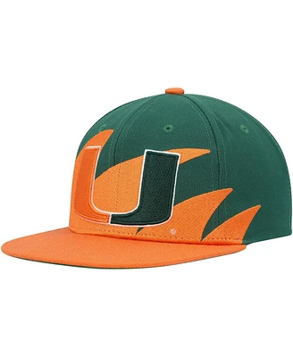 Men's Mitchell & Ness Orange, Green Miami Hurricanes Sharktooth Snapback Hat