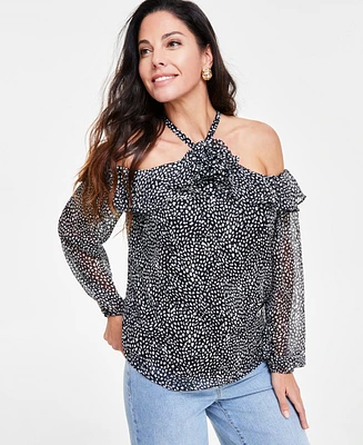 I.n.c. International Concepts Women's Printed Rosette Cold-Shoulder Top, Created for Macy's