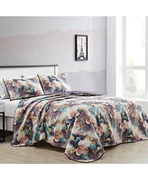 MarCielo 3 Piece Printed Quilt Set Lightweight Bedspread Set Poline - Queen