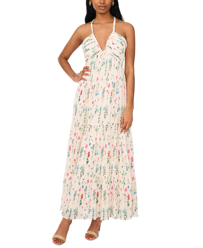 CeCe Women's Printed Plunge-Neck Maxi Dress