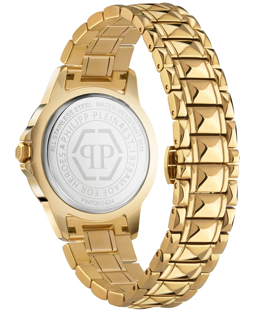 Philipp Plein Women's Lady Rock Gold Ion Plated Studded Stainless Steel Bracelet Watch 38mm