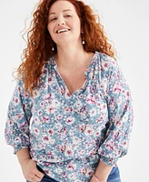 Style & Co Plus Size Printed Gathered V-Neck Top, Created for Macy's