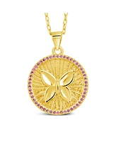 Sterling Forever Silver-Tone or Gold-Tone Pink Cubic Zirconia Butterfly Bindi Pendant Necklace