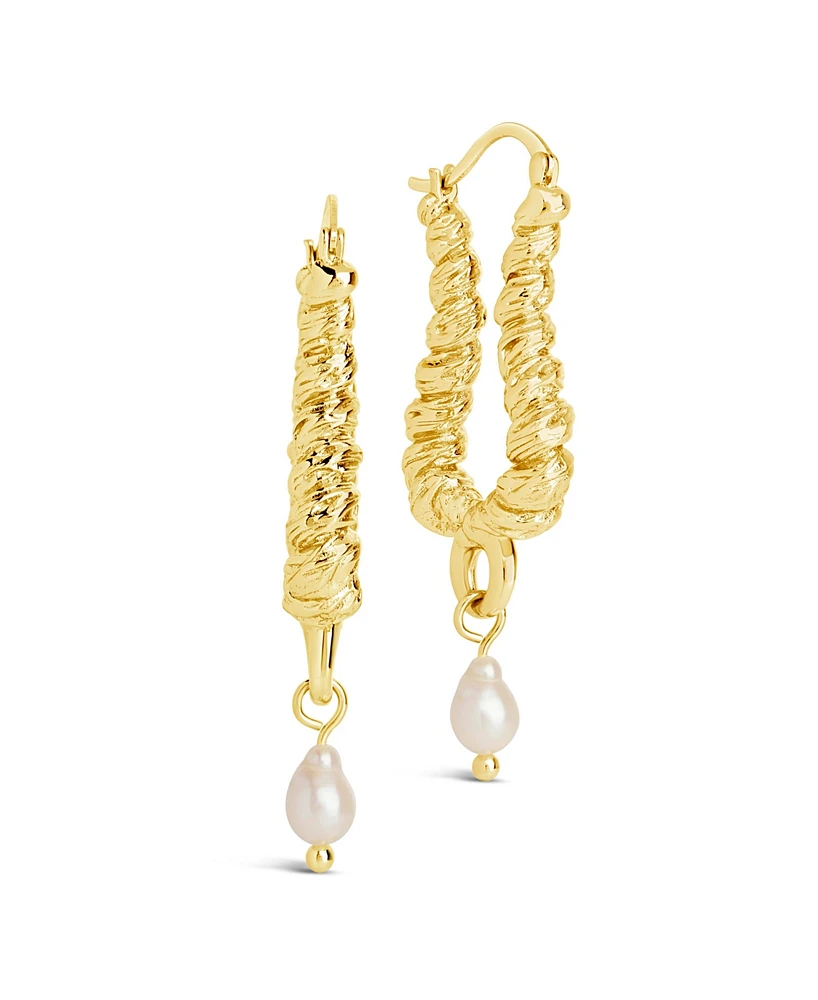 Sterling Forever Gold-Tone or Silver-Tone Drop Cultured Freshwater Pearl Sylvie Statement Hoops