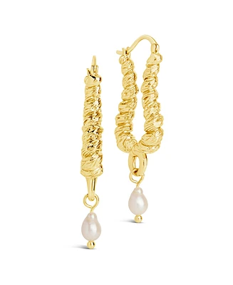 Sterling Forever Gold-Tone or Silver-Tone Drop Cultured Freshwater Pearl Sylvie Statement Hoops