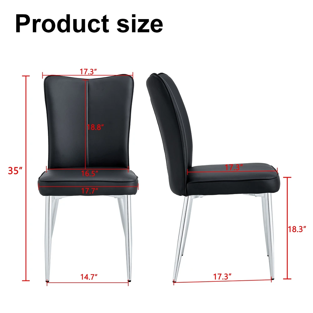 Modern minimalist dining chairs, black Pu leather curved backrest and cushion, black metal semi matte chair legs, suitable for restaurants, bedrooms,