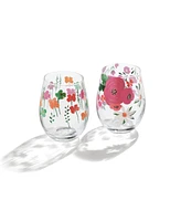 Cambridge Floral Bright Stemless Wine Glasses, Set of 2