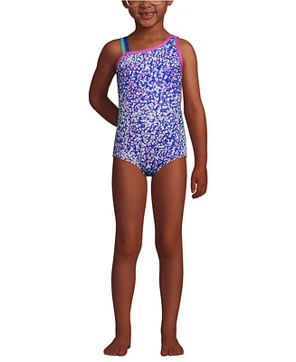 Lands' End Girls Chlorine Resistant One Shoulder Cut Out Piece Swimsuit