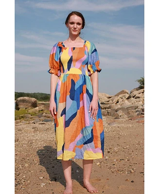 Jessie Zhao New York Tropical Love Smocked Midi Dress