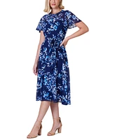 Jessica Howard Petite Printed Chiffon Belted Dress