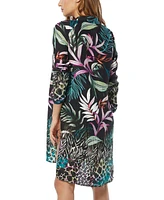 Carmen Marc Valvo Women's Printed Tie-Front Swim Cover-Up Shirt