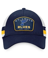 Men's Fanatics Navy, White St. Louis Blues Fundamental Striped Trucker Adjustable Hat