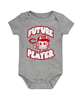 Baby Boys and Girls Heather Gray, Red, White Cincinnati Reds Minor League Player Three-Pack Bodysuit Set