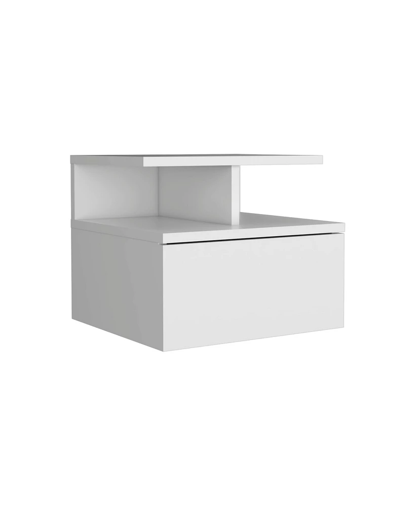Depot E-shop Seward Floating Nightstand, Wall Mounted with Single Drawer and 2-Tier Shelf