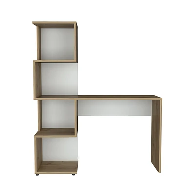 Depot E-shop Delhi Desk with Bookcase and 4 Storage Shelves, Light Oak / White