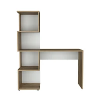 Depot E-shop Delhi Desk with Bookcase and 4 Storage Shelves, Light Oak / White