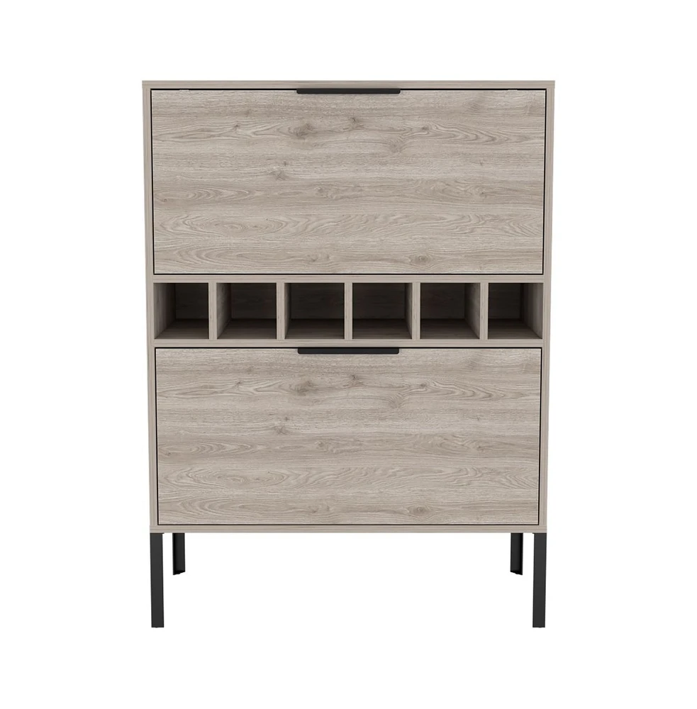 Depot E-shop Staten Bar Cabinet, Six Built-in Wine Rack, Two Door Flexible Cabinets, Light Gray