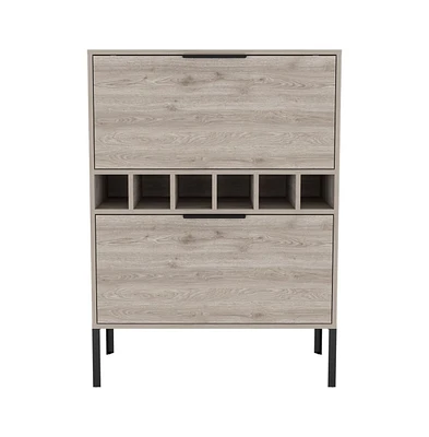 Depot E-shop Staten Bar Cabinet, Six Built-in Wine Rack, Two Door Flexible Cabinets, Light Gray