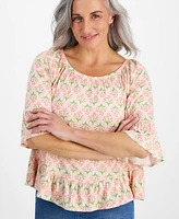 Style & Co Petite Flower Bunch On/Off-Shoulder Knit Top, Created for Macy's