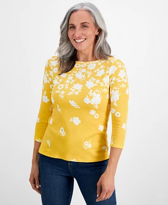 Style & Co Petite Raining Flower Pima Cotton Top, Created for Macy's
