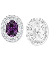 Amethyst (1-3/8 ct. t.w.) & Lab Grown White Sapphire (1/2 Oval Halo Birthstone Stud Earrings Sterlings Silver (Also Additional Birthst