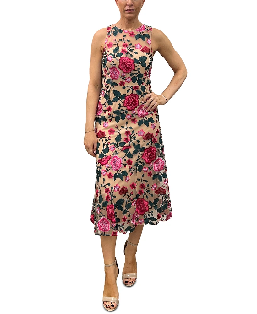 Sam Edelman Women's Pink Rose Embroidered Sleeveless Dress