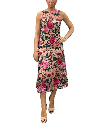 Sam Edelman Women's Pink Rose Embroidered Sleeveless Dress